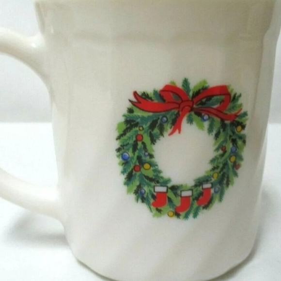 France Christmas Mugs Noel Wreath Tree 2 Sided Decor Vintage Salem Porcelle Set5 - Picture 4 of 6